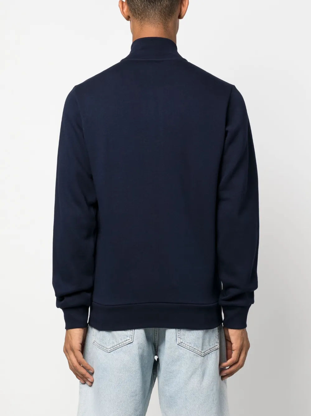 Casaco azul escuro gola alta com fechamento por zíper