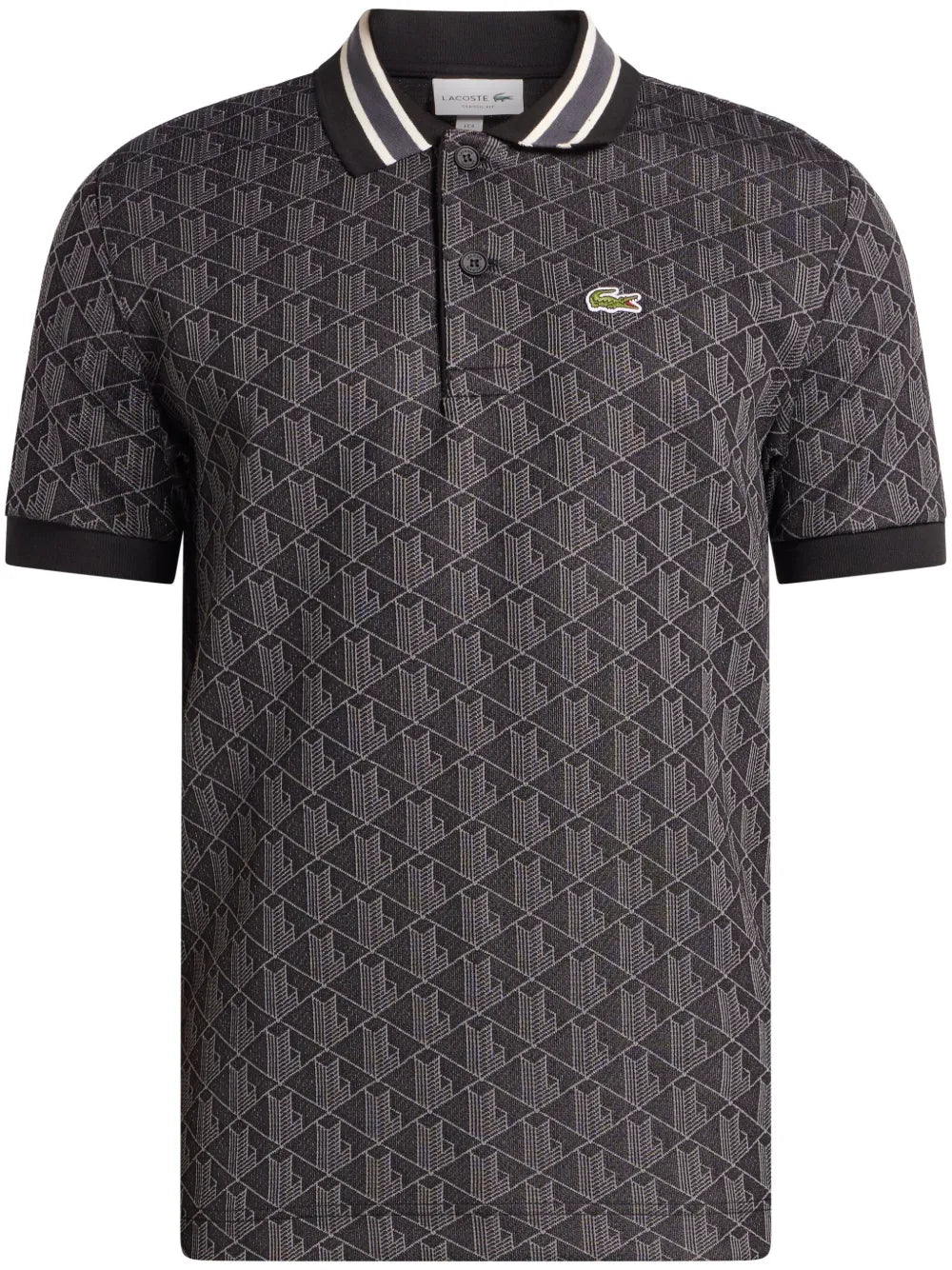 Camisa polo preta de jacquard monogramado