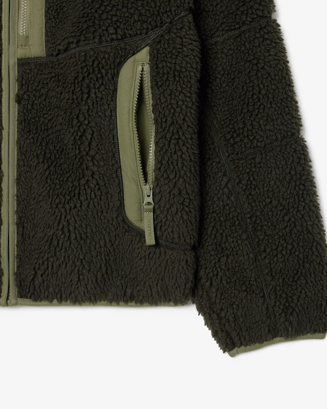 Casaco de lã com zíper e blocos de cores