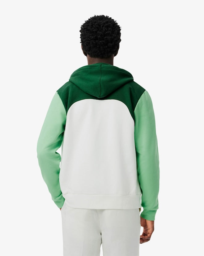 Casaco com capuz e zíper em blocos de cores