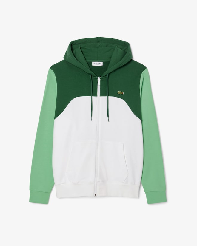 Casaco com capuz e zíper em blocos de cores