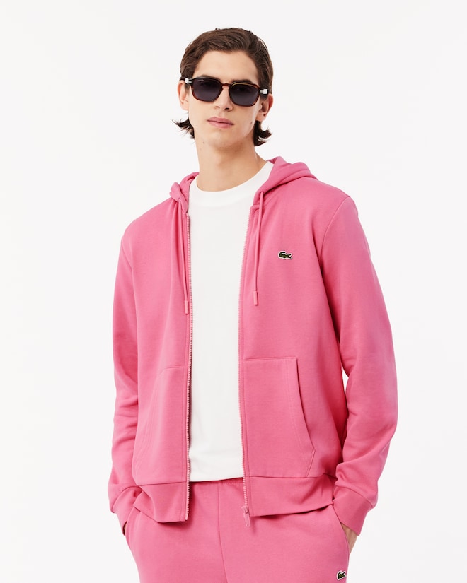 Casaco rosa com capuz e zíper