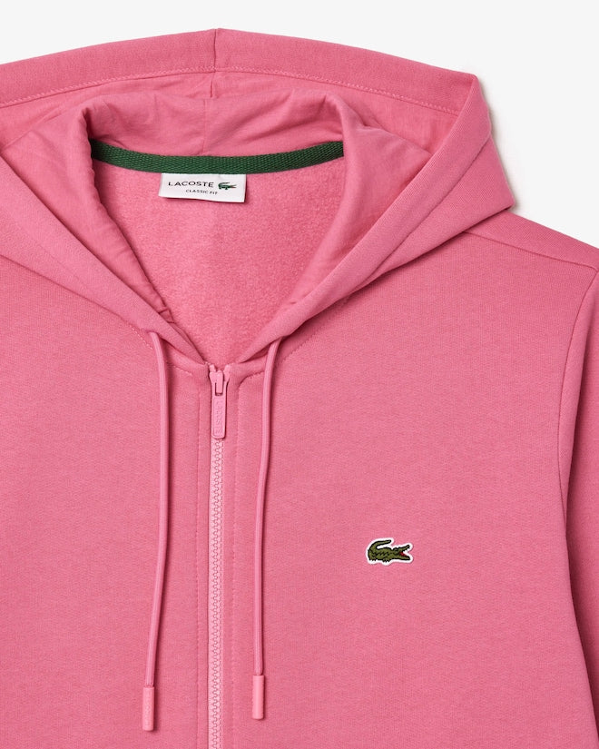 Casaco rosa com capuz e zíper