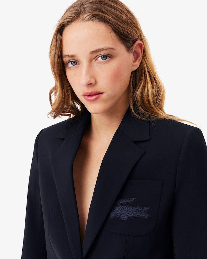 Blazer de lã slim fit com logotipo bordado