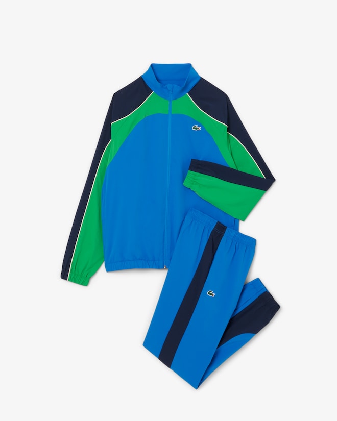 Conjunto verde e azul com logo