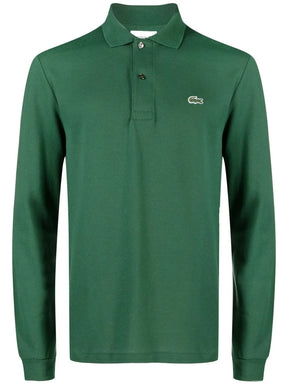 Camisa polo verde clássica de algodão com patch de logo