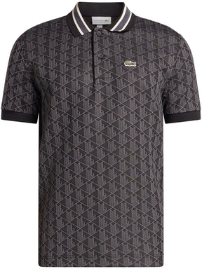 Camisa polo preta de jacquard monogramado