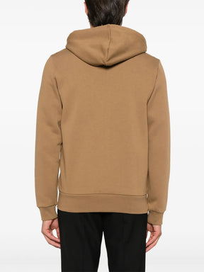 Casaco castanho de capuz com zíper e logo