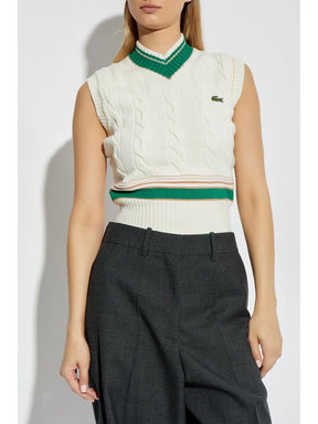 Blusa de malha trançada com logotipo bordado