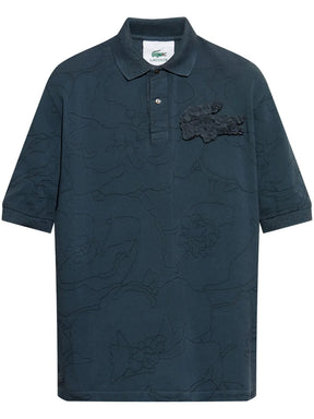 Camisa polo azul com aplicação de crocodilo