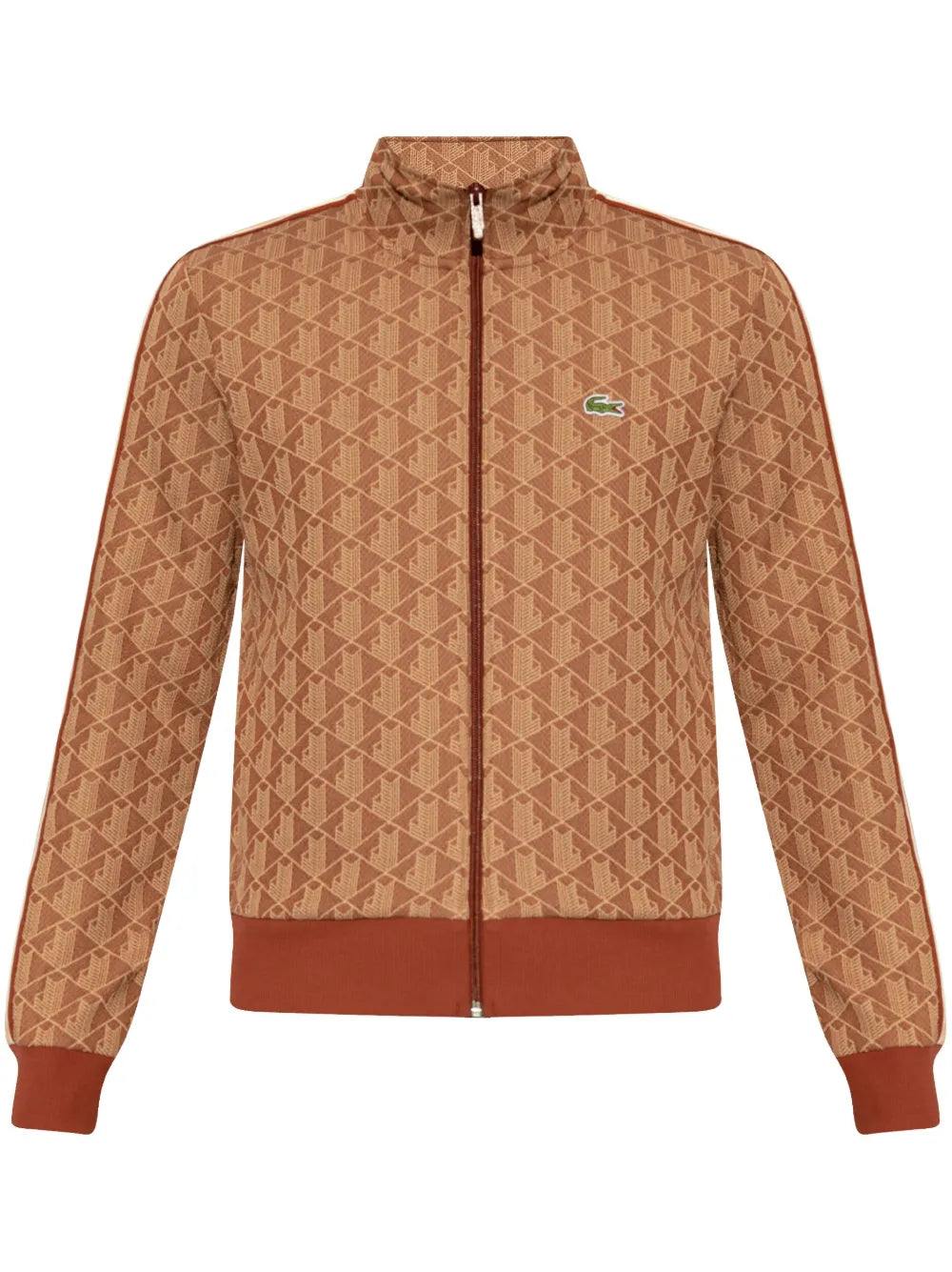 Cardigan castanho avermelhado com padronagem monogramada