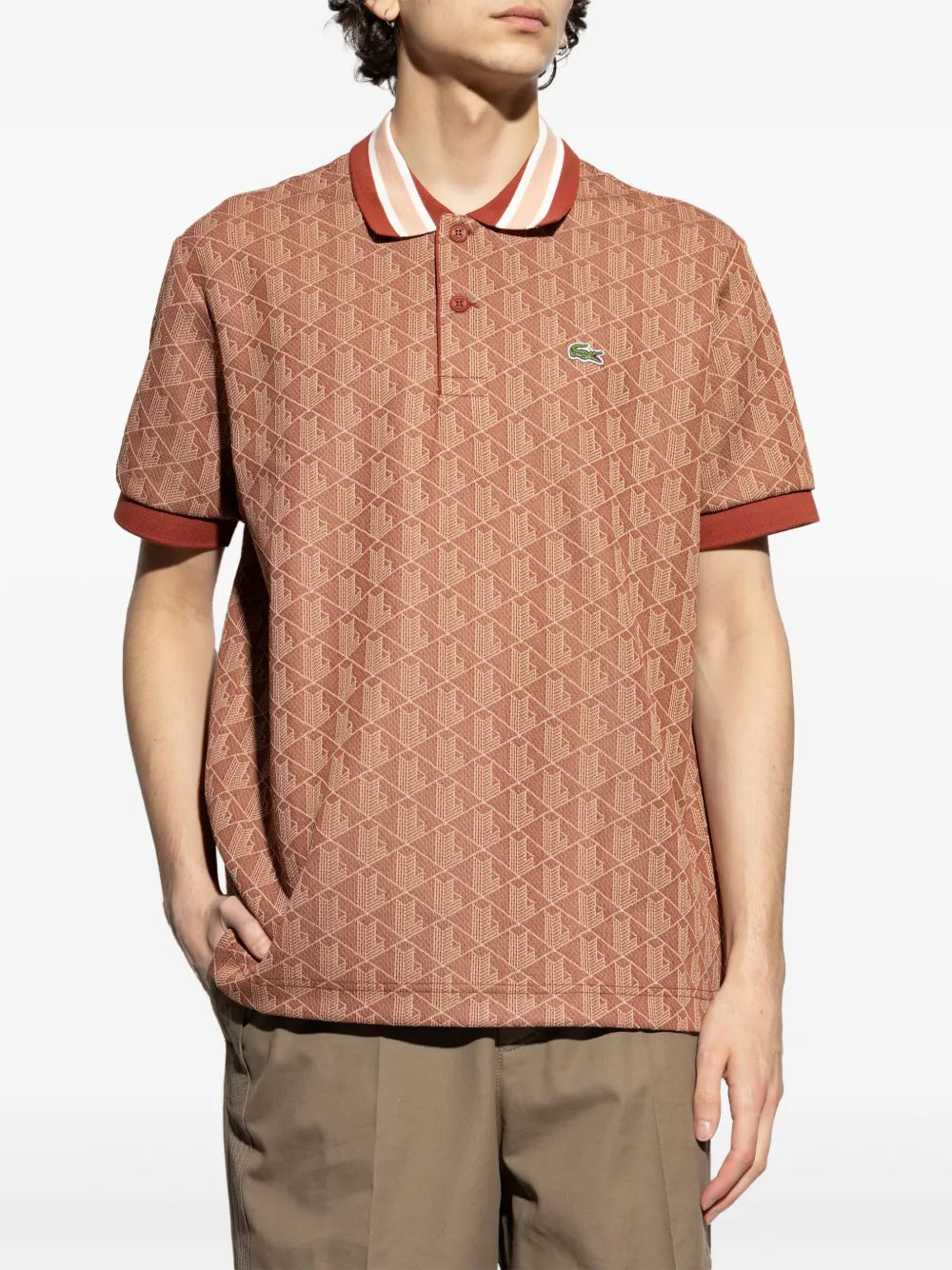 Camisa polo laranja de jacquard monogramado