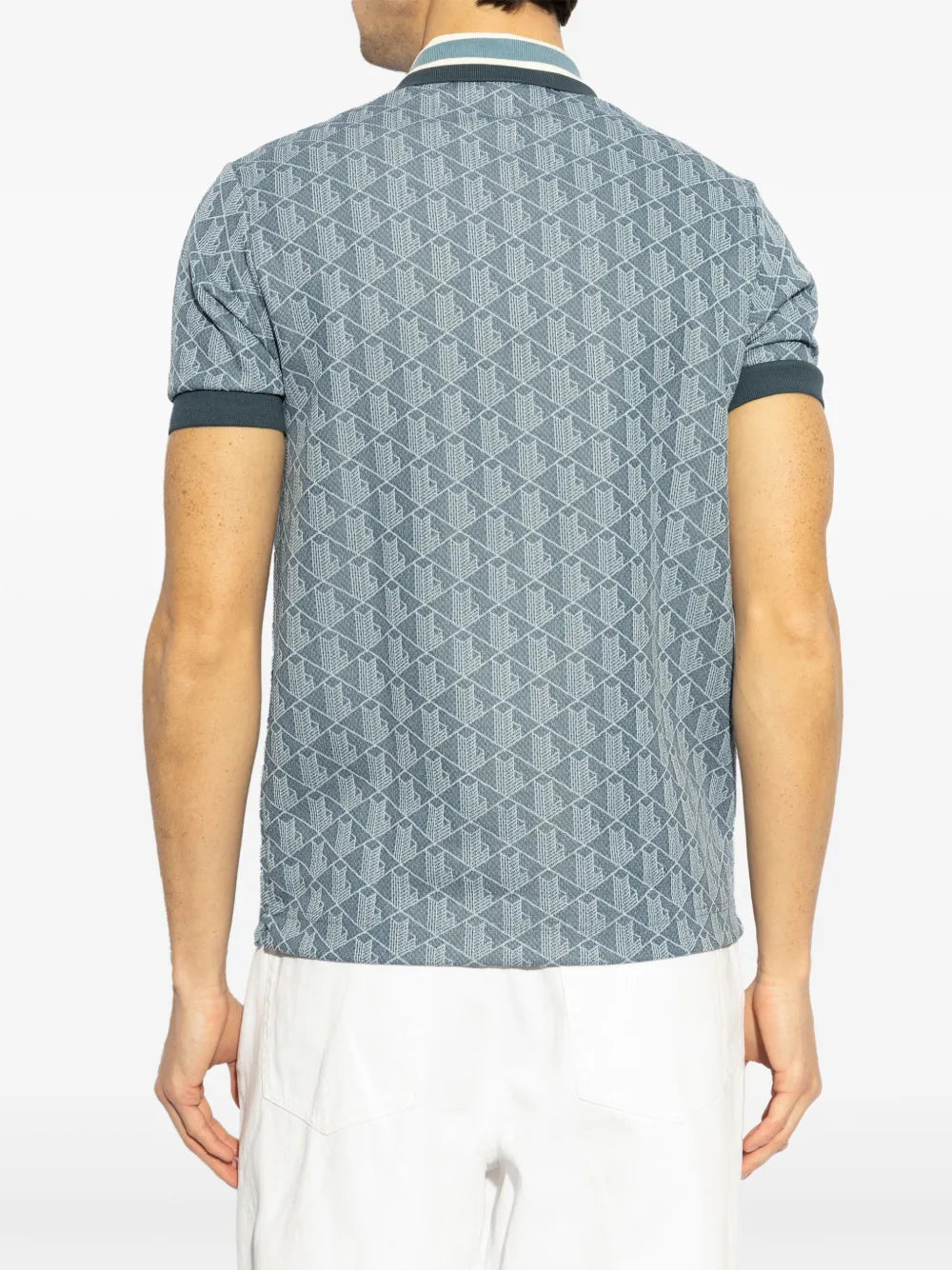 Camisa polo azul com padronagem jacquard