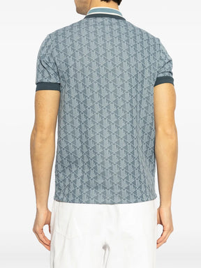 Camisa polo azul com padronagem jacquard