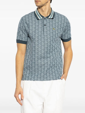 Camisa polo azul com padronagem jacquard