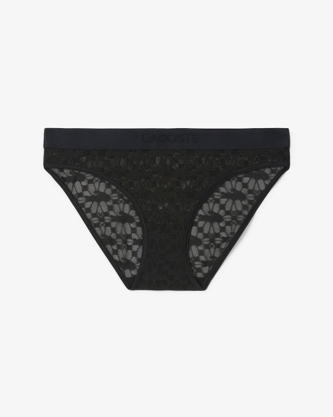 Calcinha de renda com logo no cós