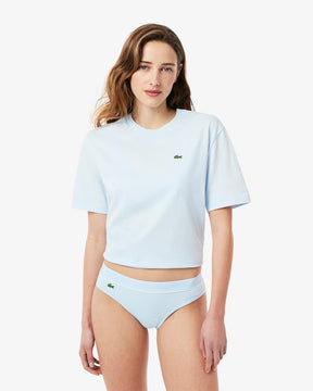 Calcinha de algodão canelada com crocodilo bordado