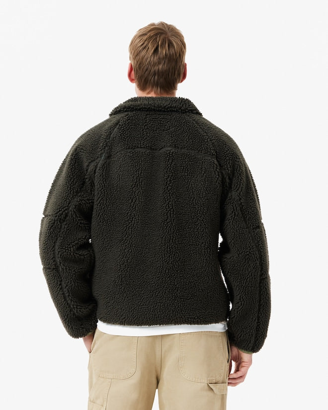 Casaco de lã com zíper e blocos de cores