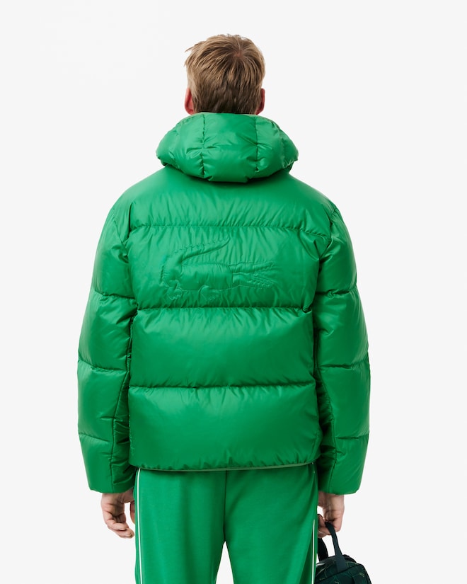 Casaco curta acolchoada com capuz repelente à água