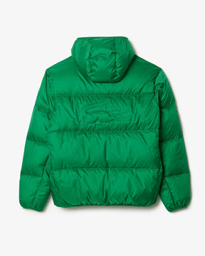 Casaco curta acolchoada com capuz repelente à água