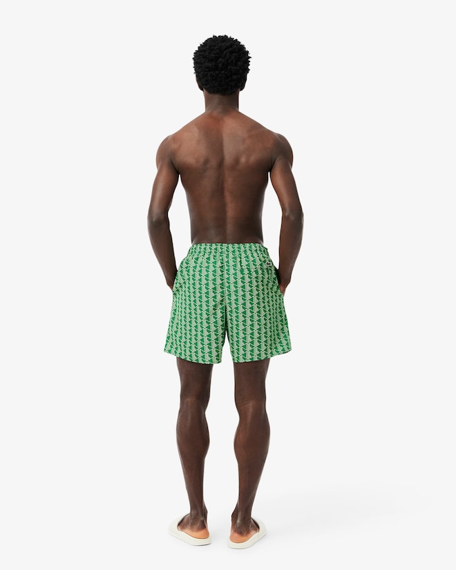 Shorts de banho de comprimento médio com estampa de monograma