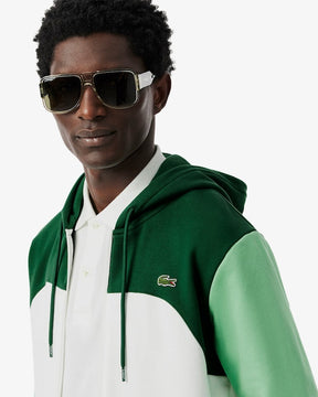 Casaco com capuz e zíper em blocos de cores