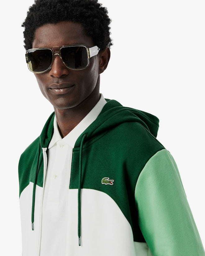 Casaco com capuz e zíper em blocos de cores