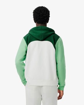 Casaco com capuz e zíper em blocos de cores