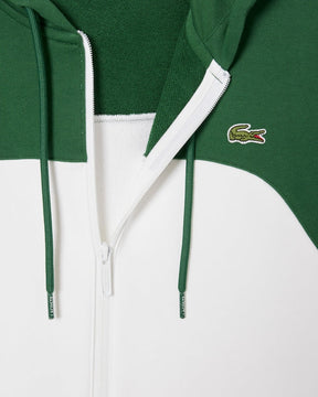 Casaco com capuz e zíper em blocos de cores