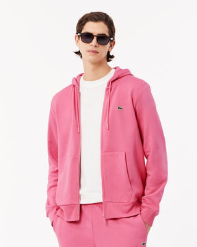 Casaco rosa com capuz e zíper