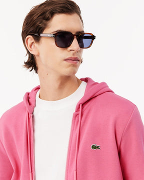 Casaco rosa com capuz e zíper