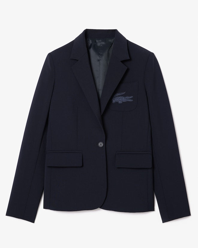 Blazer de lã slim fit com logotipo bordado