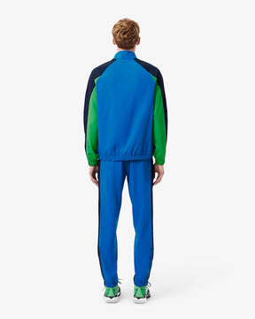 Conjunto verde e azul com logo